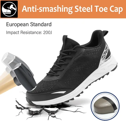 Vista 2 de Zapatos de punta de acero para hombres y mujeres, zapatos de trabajo de seguridad antideslizantes a prueba de pinchazos, cómodos tenis