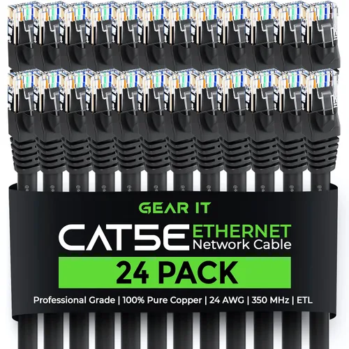 Vista 18 de GEARIT Paquete de 24 cables de conexión Ethernet Cat5e de 1 pie - Cable de red LAN RJ45 sin enganches, color negro