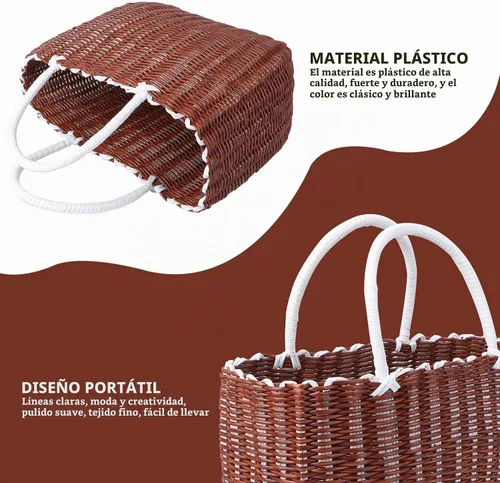 Vista 9 de Cabilock Cesta de plástico para mujer, bolsa de playa para mujer, 1 unidad, organizador de tejido, bolsa de compras, compras para comestibles Kahki