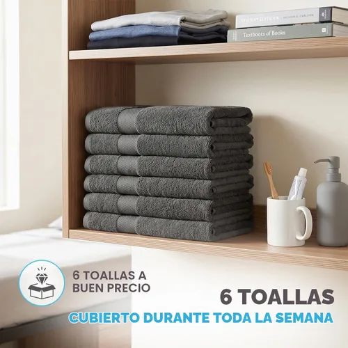 Vista 5 de Simpli-Magic Toallas de baño de algodón, 25 x 50 pulgadas, gris, paquete de 6