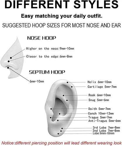 Vista 4 de Nose Rings Hoop and Nose Studs Sets for Women Men,Hypoallergenic 316L Surgical Stainless Steel Hinged Clicker Segment Nose Rings Hoop Helix