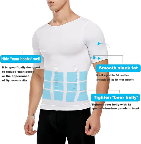 Vista 3 de Camisa de compresión para hombre, camiseta sin mangas adelgazante, chaleco de entrenamiento para abdominales, abdomen delgado, moldeador de cuerpo
