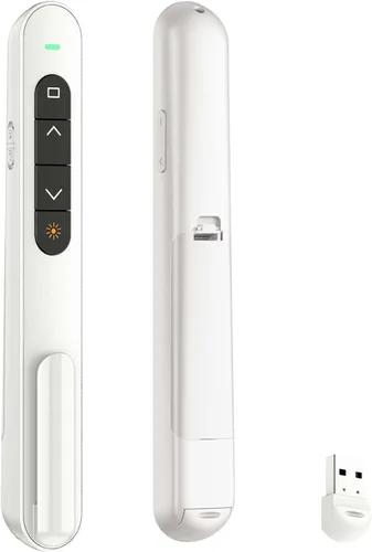 Vista 9 de QUI Clicker de presentación para PowerPoint, RF 2.4GHz USB Presentador inalámbrico remoto con Control de Volumen, Clicker de PowerPoint Avanzador