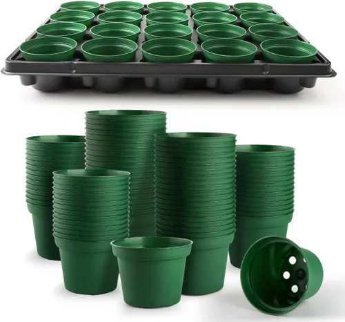 Vista 11 de RooTrimmer Macetas de turba de 3.15 pulgadas, 100 piezas con bandejas de plántulas de 20 celdas, 5 unidades, macetas biodegradables para inicio