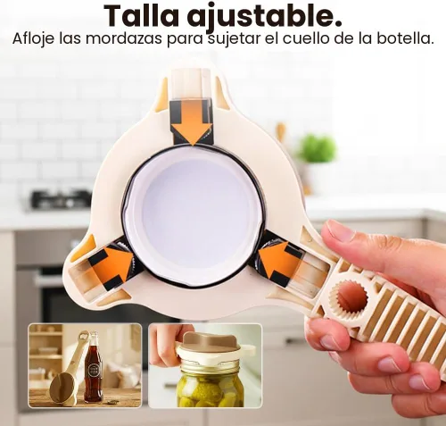 Vista 5 de Abrelatas de acero inoxidable ajustable, abridor de tarros para manos débiles con abridor de tapas de botellas, agarre de tapa multifuncional