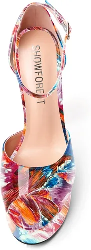 Vista 3 de SHOWFOREST Zapatos de tacón alto con hebilla de punta abierta para mujer, sexy, club nocturno, patente, correa de tobillo, tacón alto, 6 pulgadas