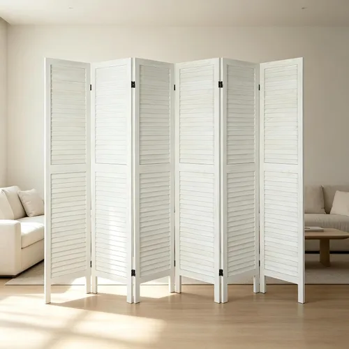 Vista 16 de 6 Panel Wooden Room Divider,67" Tall Folding Privacy Screen,Whitewashed Whitewashed 6 Panel
