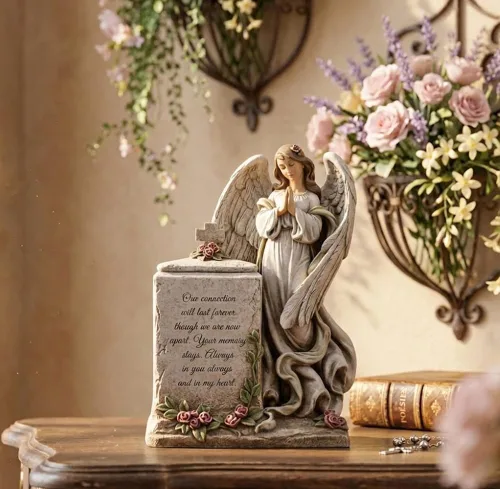 Vista 2 de Napco Imports Praying Angel - Urna decorativa de resina de 8 x 12 pulgadas