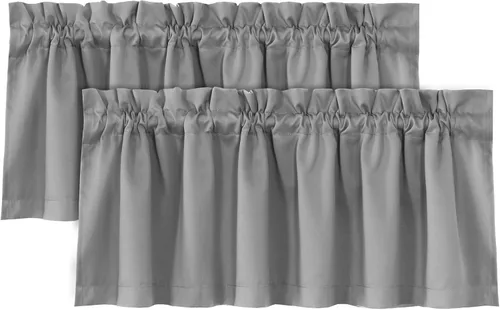 Vista 13 de H.VERSAILTEX Cenefas de cortina 100% opacas para ventanas, 2 paneles con aislamiento térmico, bolsillo para barra, pequeña cenefa corta para cocina