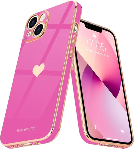 Vista 11 de Teageo Funda de iPhone 13 Pro, mujer y niña, corazón bonito, chapado brillante, cubierta trasera suave negra, protección completa de cámara Negro