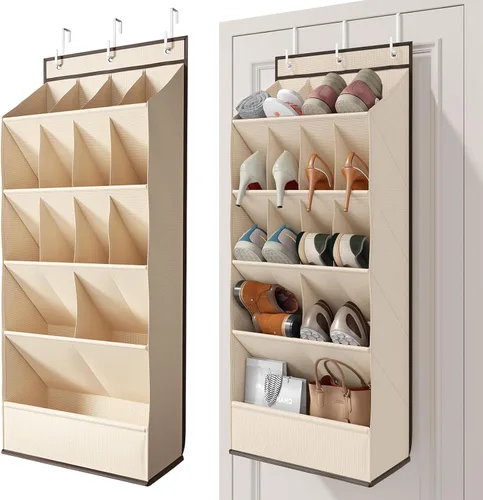 Vista 8 de Organizador de Zapatos Transparente de 10 Niveles Sobre la Puerta con Bolsillos Profundos, Estante de Zapatos de Puerta con Tubo Duro para Mantener