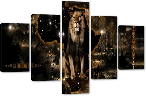 Vista 10 de 5 piezas de pintura sobre lienzo ardiente de fénix dibujado en estilo heráldico fuego fénix arte de pared vintage impresiones obras de arte arte