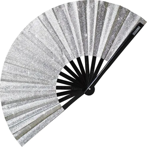 Vista 10 de SoJourner Bags Rave Fan – Abanico plegable grande – Abanico de mano Clack para raves, Halloween, Burlesque, atuendos arcoíris para mujeres