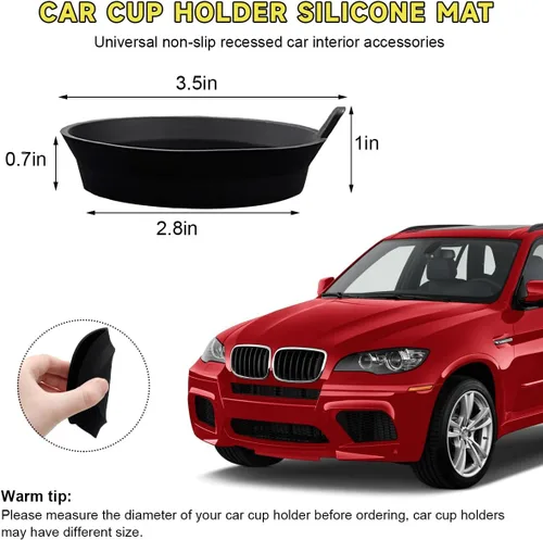 Vista 2 de Ohleats 2 unidades de posavasos para tazas de coche, 2.75 pulgadas de silicona antideslizante, portavasos para automóvil, universal, con ranura