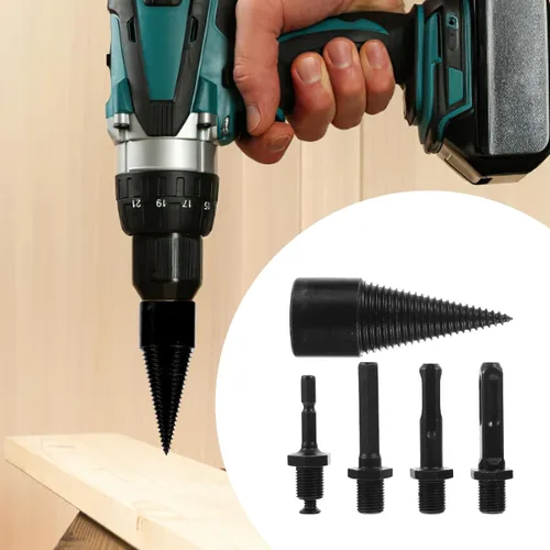 Vista 8 de 5pcs Wood Splitter Drill Bit Set, Steel Cone Firewood Splitter Bits for Electric Drill, Carpenter Woodworking Tool for Home and Outdoor Log Splitting