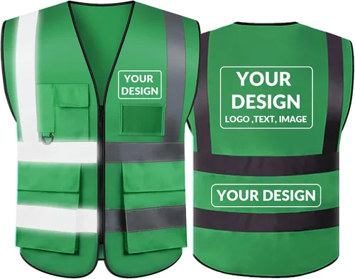 Vista 26 de BeautyWill Chaleco de seguridad con logotipo personalizado, Hi Vis Clase 2, chaleco reflectante de construcción unisex con 5 bolsillos