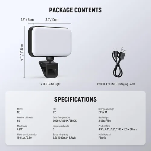 Vista 8 de NEEWER Versión de Nivel de Entrada Luz LED para Selfie, Clip de Plástico para Relleno de Luz en Teléfono para iPhone, 66 LEDs CRI92 Portátil