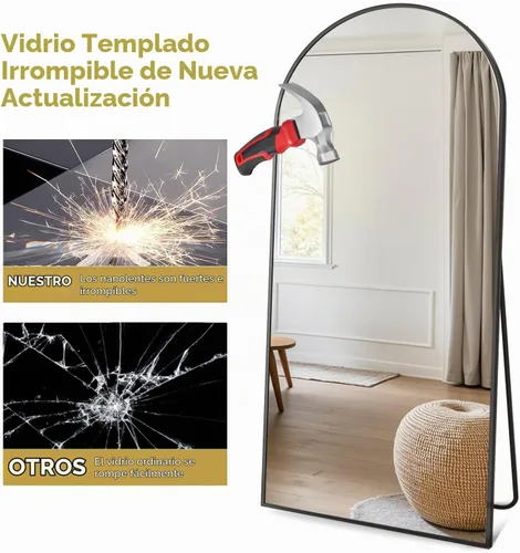 Vista 9 de Dewfig Espejo de longitud completa, 64 x 20 pulgadas, espejo de piso arqueado, negro