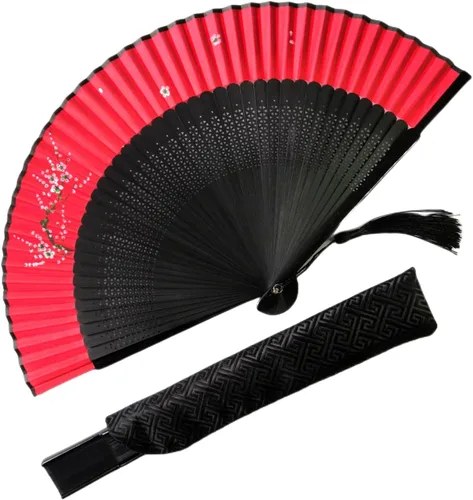 Vista 4 de Eastern Wind Ventilador chino japonés plegable con bambú para mujer, abanicos de mano para mujeres, boda de 8.3 pulgadas Negro