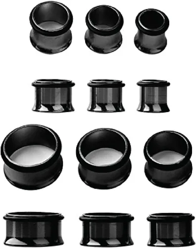 Vista 4 de BodyJ4You Juego de 36 medidores grandes de estiramiento de lóbulos de oreja Tapones de túnel de una sola llamarada Joyería corporal de acero