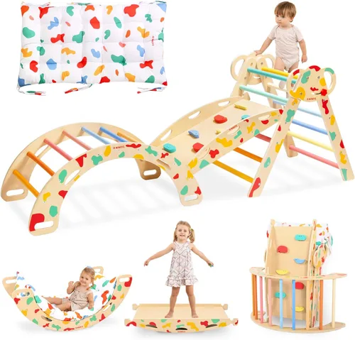 Vista 10 de WINGYZ Pikler Triangle Set, Montessori 8 en 1 Juego de escalada con cojín Azul