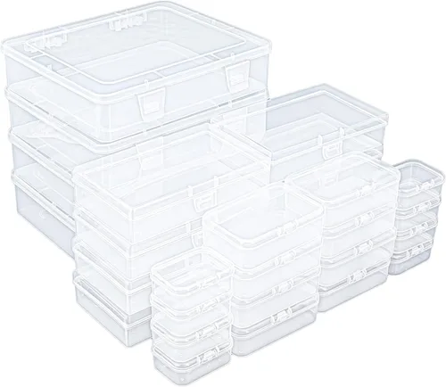 Vista 12 de Goodma 8 contenedores rectangulares vacíos de plástico transparente con tapas con bisagras para objetos pequeños y otros proyectos de manualidades