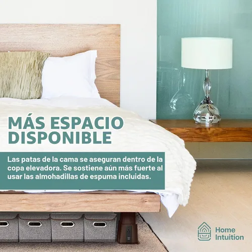 Vista 5 de Home Intuition Elevadores de cama ajustables resistentes de 3, 5 u 8 pulgadas, paquete de 4 (marrón espresso con USB)