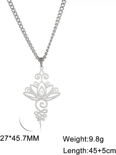 Vista 3 de kkjoy Collar de loto Unalome de acero inoxidable, flor de loto, símbolo de yoga, aretes inspiradores de budismo, joyería para mujer