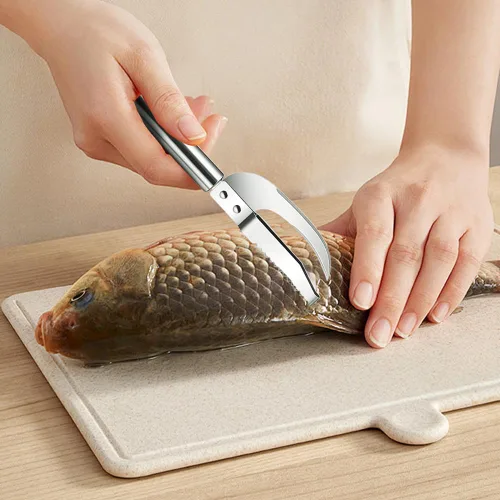 Vista 2 de Fauppt Herramienta de raspado de escamas de pescado, cuchillo multifunción de acero inoxidable para escamas de pescado, kit de limpieza de pescado
