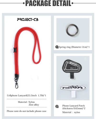 Vista 6 de Cordón para teléfono celular ×1, Pestaña de sujeción ×2, Correa de teléfono ajustable universal, Cruzada, Cordón para el cuello, Correa de cuerda