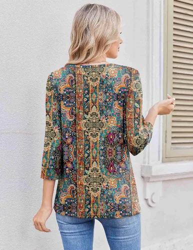 Vista 5 de Ekouaer Blusas de manga 3/4 para mujer, blusas casuales elegantes para Marrón Bohemian-mz721