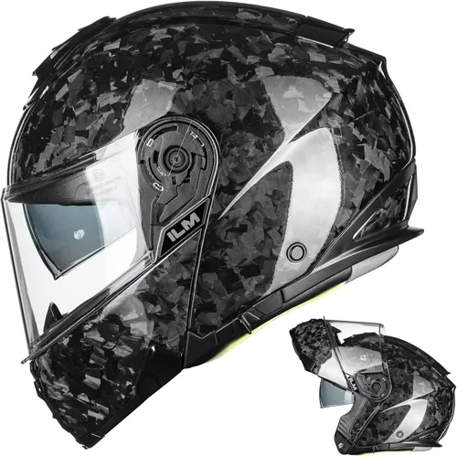 Vista 8 de ILM - Cascos modulares de fibra de carbono para motocicleta de cara completa, aprobados por DOT y ECE MF529F (Negro carbón, M)