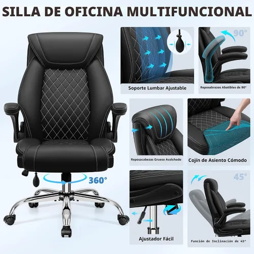 Vista 7 de BestGlory Silla de oficina ejecutiva con soporte lumbar, silla de escritorio ergonómica grande y alta, silla de cuero cómoda con respaldo alto