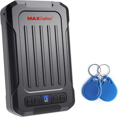 Vista 8 de MAXSafes - Caja fuerte portátil para pistolas con huellas dactilares, caja fuerte para armas con llaves, acceso rápido, biométrica inteligente