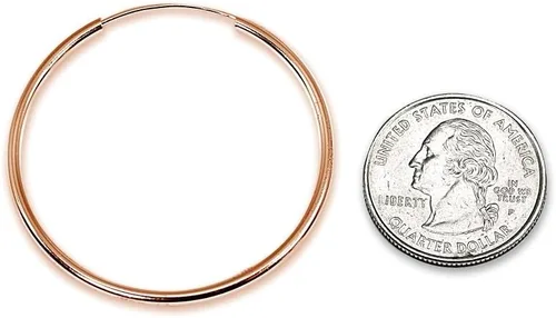 Vista 2 de Pendientes de aro unisex de plata de ley con destello de oro rosa de 0.079in de alto pulido, redondos, ligeros