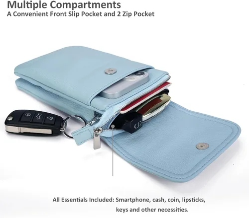 Vista 2 de befen Bolso cruzado pequeño de cuero genuino para teléfono celular para mujer, con cremallera plateada