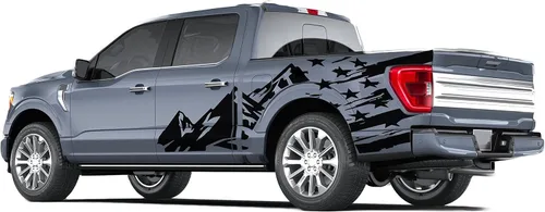 Vista 3 de Calcomanías gráficas de montañas laterales y bandera compatibles con Ford F150 (negro)