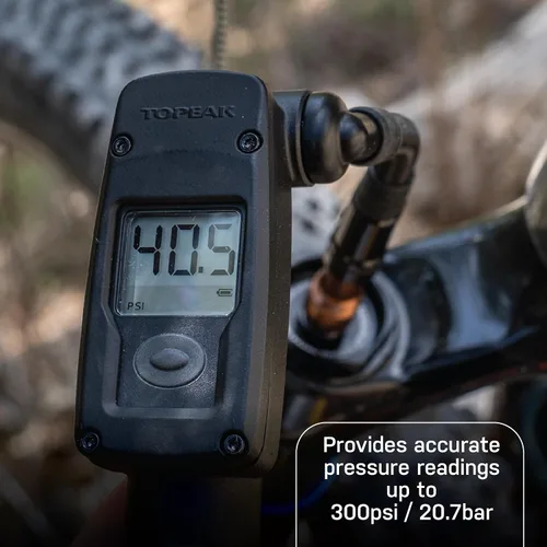 Vista 6 de Topeak Mountain Digital - Bomba de bicicleta de 2 etapas – Bomba de choque de alta presión/alto volumen de modo dual con medidor digital, bloqueo