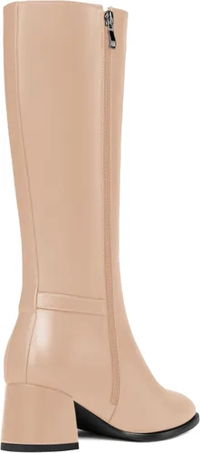 Vista 5 de AMBELIGHT Botas de tacón bajo grueso para mujer, con puntera redonda, color liso, con cremallera, 2 pulgadas