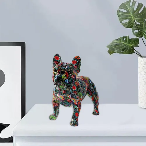 Vista 7 de Graffiti - Estatua de bulldog francés, escultura de perro de resina colorida para decoración del hogar, sala de estar, estilo D
