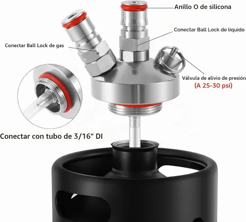 Vista 2 de Mini dispensador de barriles, lanza de barril de cerveza, acero inoxidable, bloqueo de bola doble, de ajuste rápido, mini lanza de barril