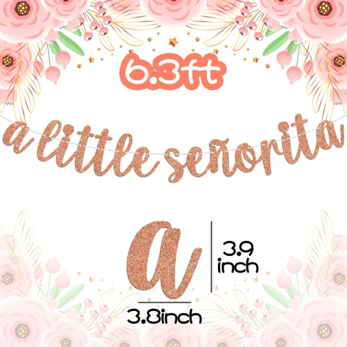 Vista 2 de A Little Señorita Banner para fiesta mexicana revelación de género baby shower, suministros de decoración de fiesta recién nacida, purpurina dorada
