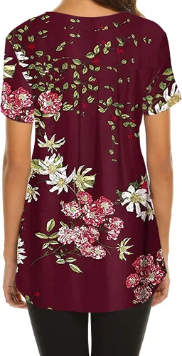 Vista 2 de Sweetnight Blusa tipo túnica campesina con cuello en V y estampado floral para mujer
