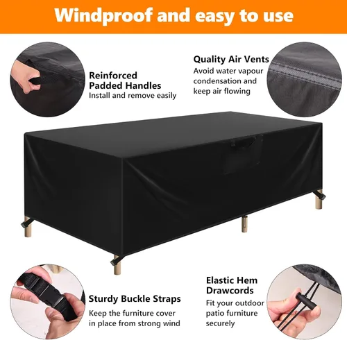 Vista 16 de Fundas impermeables para muebles de patio, 110 pulgadas de largo x 84 pulgadas de ancho x 28 pulgadas de alto, fundas resistentes para muebles