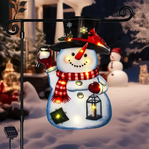 Vista 15 de Bandera de jardín de Navidad iluminada de 12 x 18 pulgadas, 8 modos de doble cara, decoración solar de Navidad LED para exteriores, decoraciones