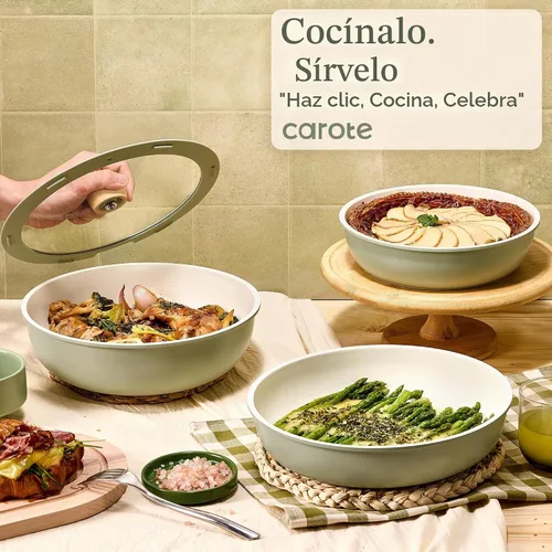 Vista 6 de CAROTE - Juego de ollas y sartenes antiadherentes, mango desmontable, 19 Verde salvia