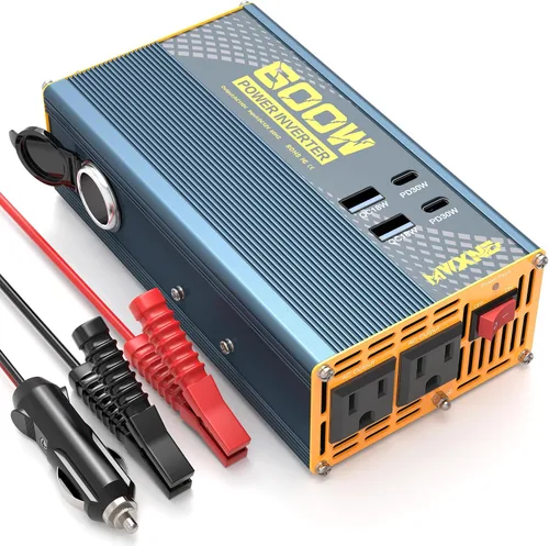 Vista 10 de Inversor de corriente de 300 W DC 12 V a 110 V Adaptador de CA con dos salidas de CA/2 puertos USB PD30W USB-C/2 QC18W/1 toma de encendedor