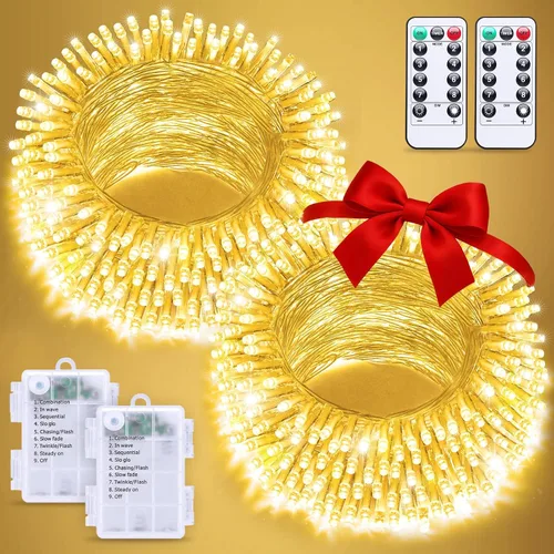 Vista 36 de JMEXSUSS Luces de Navidad multicolor que funcionan con pilas con 8 modos de control remoto, impermeables, 33 pies, 100 luces LED de Navidad