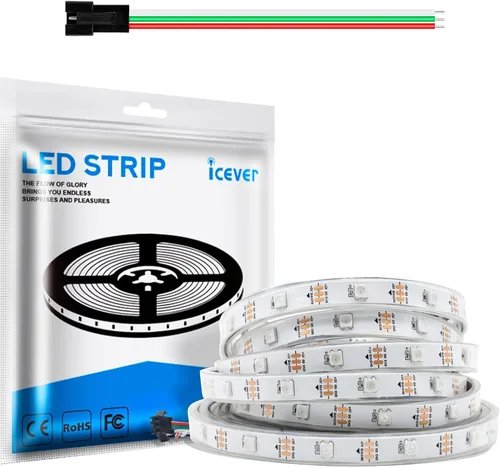 Vista 18 de Tira de luces LED WS2812B de 16.4 pies, 5 V, 150 LED RGB IC 5050SMD direccionables individuales – PCB blanco flexible IP30-30LEDs/m MagicRGB Dream