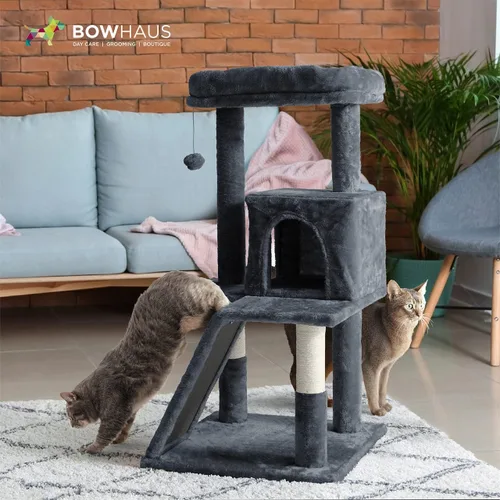 Vista 8 de BOWHAUS Árbol alto para gatos grandes o gatitos de interior, árbol de actividades para gatos de varios niveles con postes rascadores, hamaca